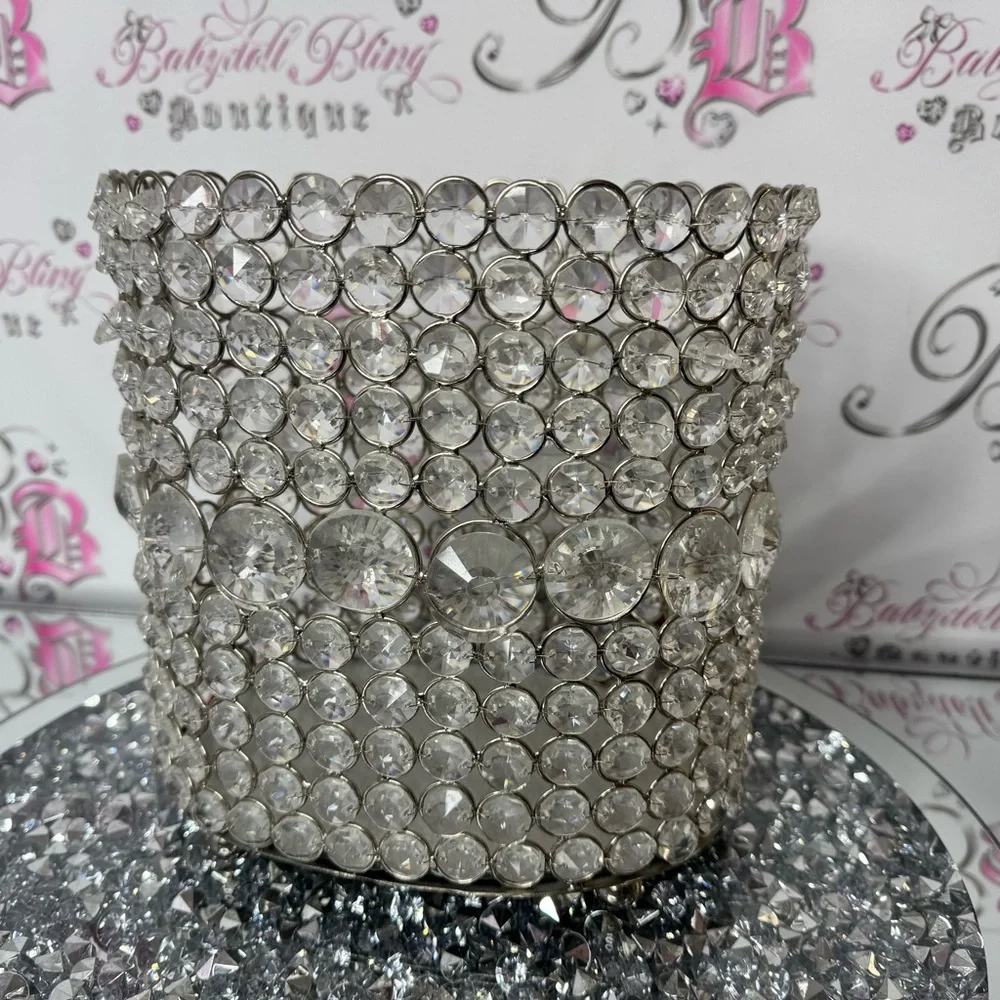 Crystal Embellished Silver Basket 🧺 bling rhinestone diamond storage basket